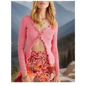 Find Me Now Charlie Ribbed Button Front Top Size M/L